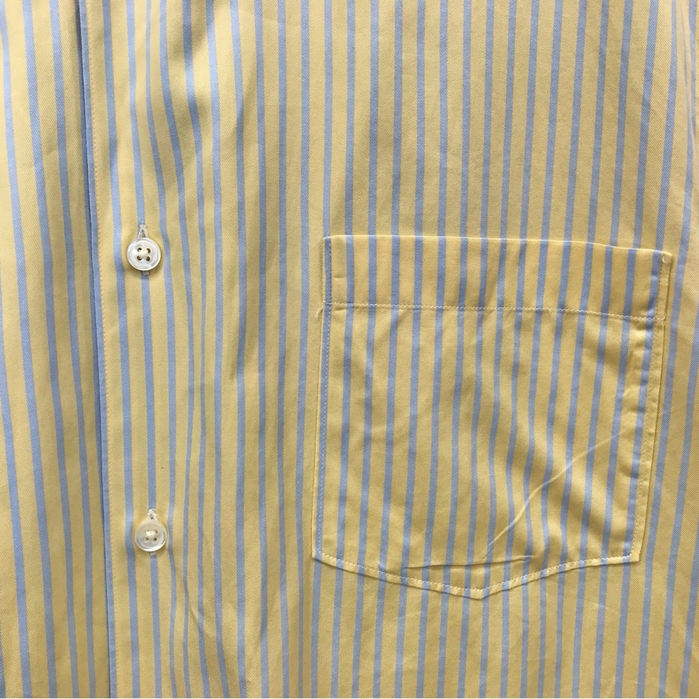 Ermenegildo Zegna Shirt Mens L Yellow Blue Striped Button Down Cotton Italy Made - Picture 5 of 9